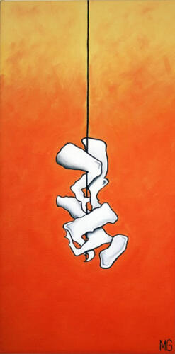 Tile 14 orange background, 2004, 50 x 25 cms, Oil on Canvas