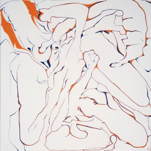 Tile 9 orange/blue, 2003, 76 x 76 cms, Oil on Canvas